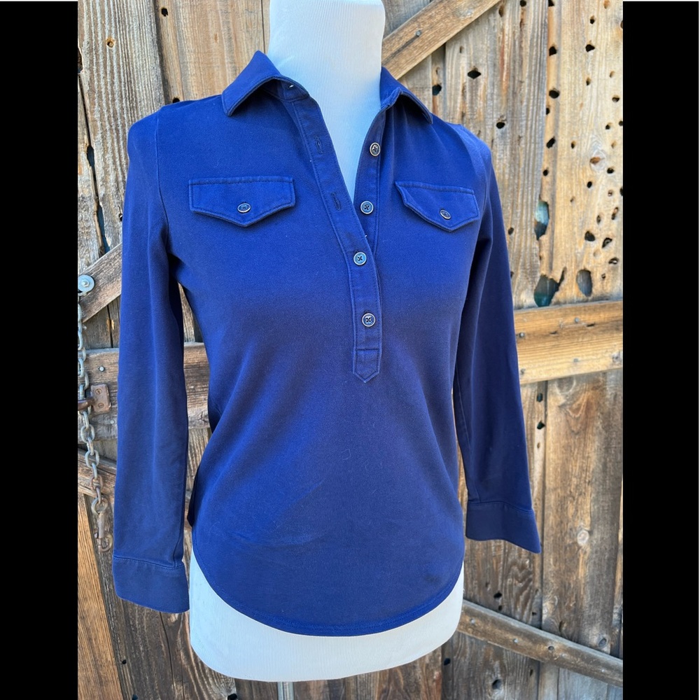TALBOTS WOMENS Small PETITE BLUE Five Button BLOUSE